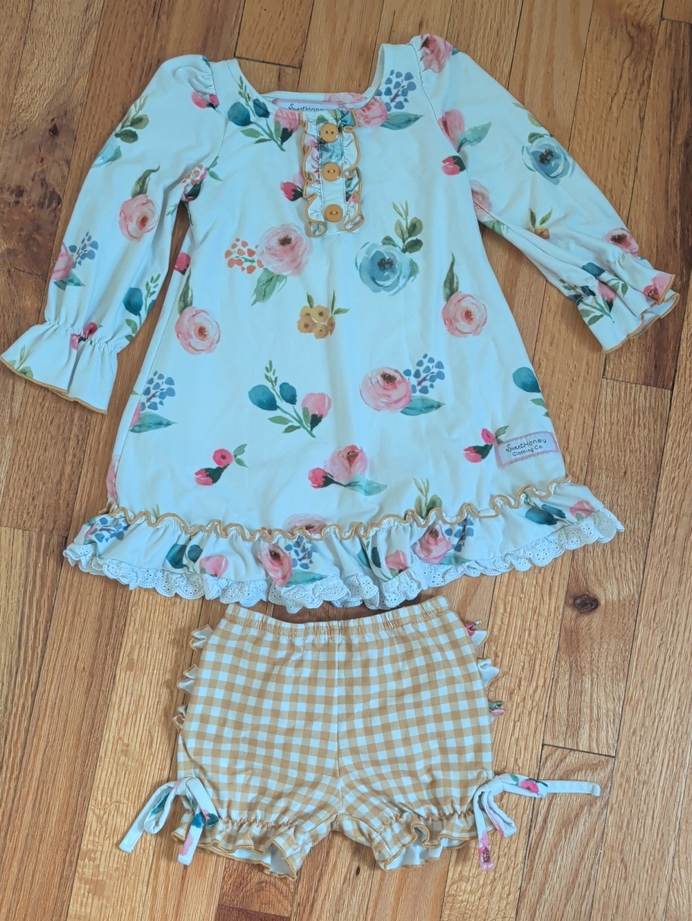 SweetHoney Floral Ruffle Pajama Gown & Gingham Shorts Set